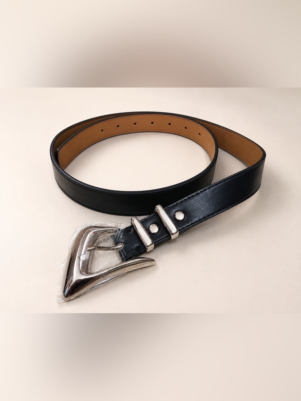 PandaHall Women’s Black Synthetic Leather Belt Size L Silver Buckle New